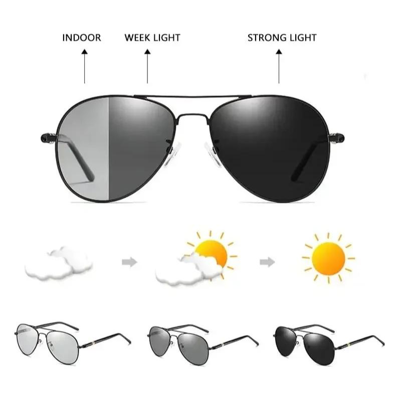 Pochromic Polarized Sunglasses for Men Women Color Changing Pilot Style Male Vintage UV400 Outdoor Driving Sun Glasses