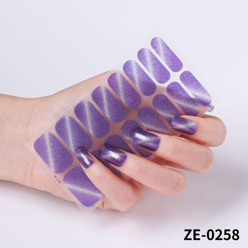 16Tips Cat Eye Nail Stickers, UV Semi-Cured Gel Nail Polish Strips Self-Adhesive Magnetic Cat Eye Effect Nail Art Wraps with Nail File