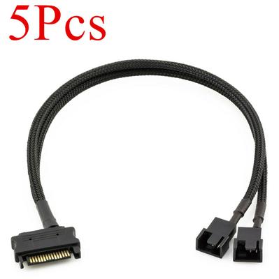 5Pcs 15-Pin Male Sata To Dual Fan 12V Sleeved Power Adapter Cable