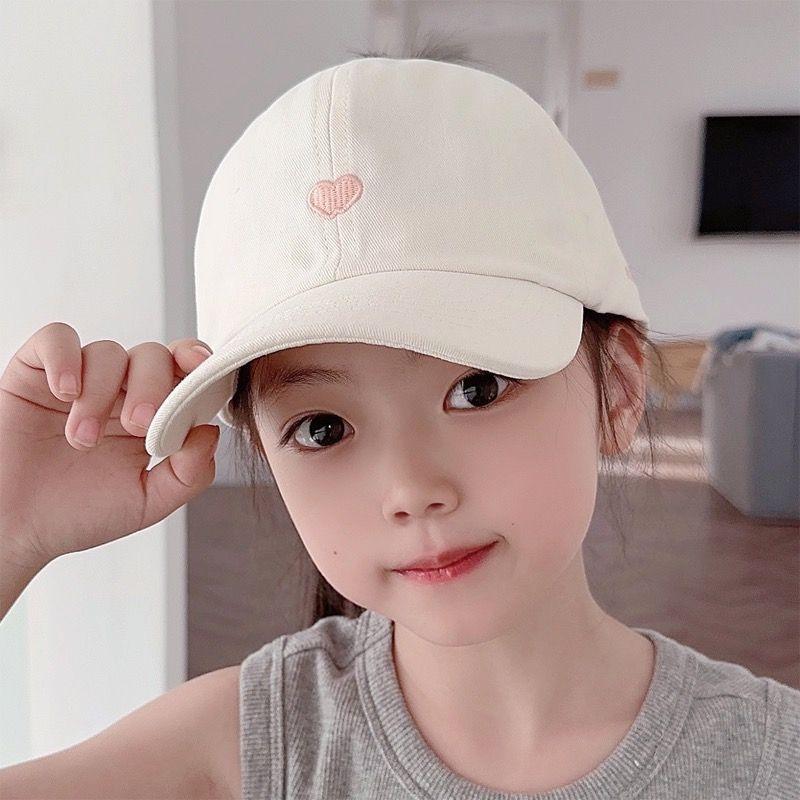 Summer Children Sun Hat Girls Ponytail Duckbill Hats Kids Empty Top Baseball Cap Embroidery Love Baby Sunshade Visors
