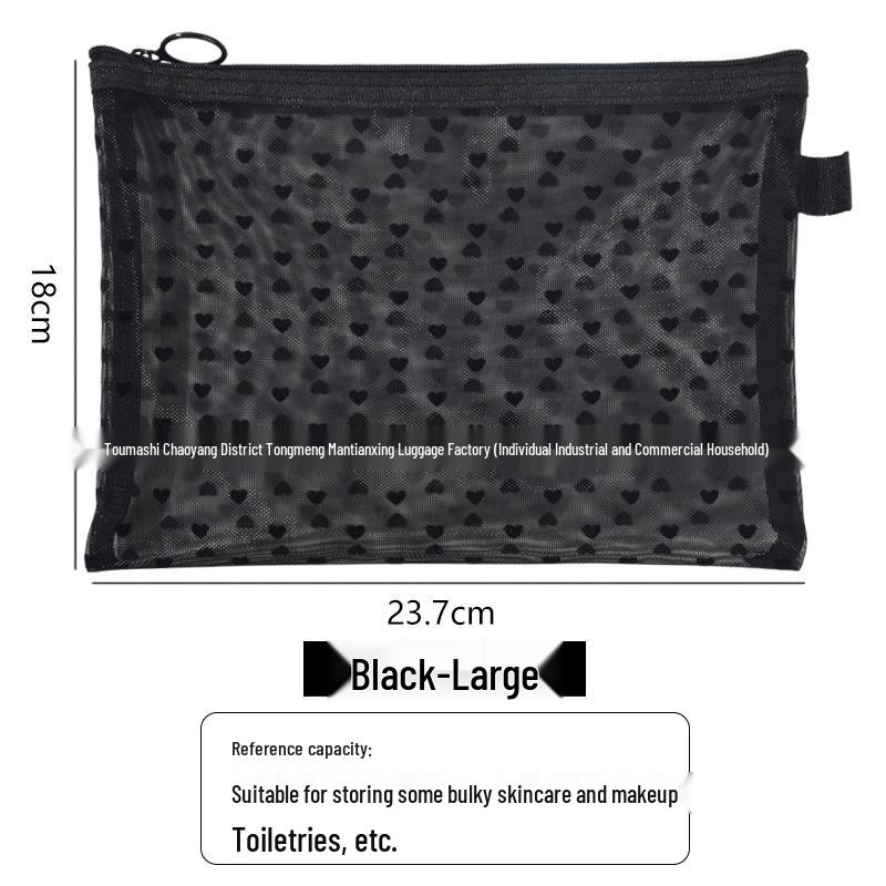 High-Value Heart Mesh Makeup Bag - Portable Lipstick & Cosmetics Storage