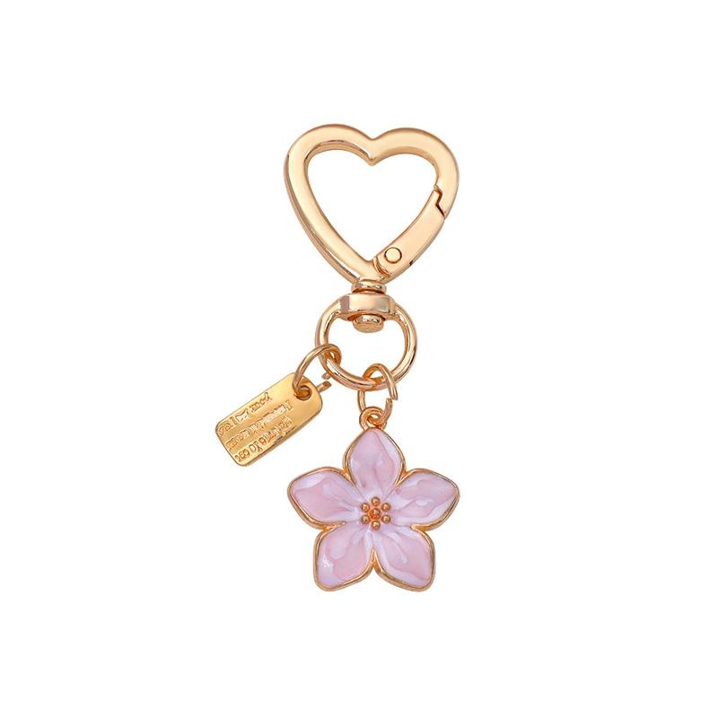 1PC Key Ring Friend Gifts Pendant Keychain Handbag Decor Heart-shaped Cute Metal Sakura Flower Cherry Blossom