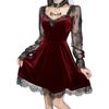 Gothic Lolita Dress with Lace Short Velvet Flare Cute Witch Halloween Costume Size Sleeves, Dress, Cosplay, (Red, M)