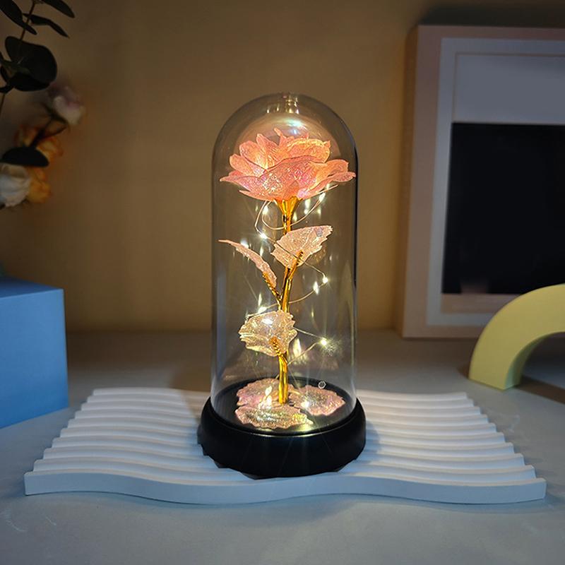 1 Set Light Up Wedding Galaxy Rose Decor Artificial Flowers Led Red Rose Valentine'S Day Gift Rose In Acrylic Cover Stand