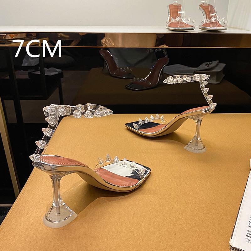 

Fashion 2025 Star Style Rivet Transparent PVC Cup Heeled Women Sandals Fashion Stiletto High heels Summmer Shoes Female Sandals 34