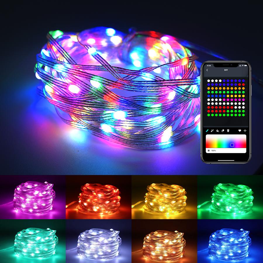 10M RGB LED String Lights WS2812B Smart IC APP Bluetooth Garland Fairy Lights Dreamcolor Garden Party Christmas Wedding Decor