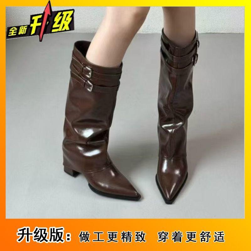 Fashion versatile and comfortable but knee-length boots 2025 autumn and winter new thin pointed thick heel high boots children