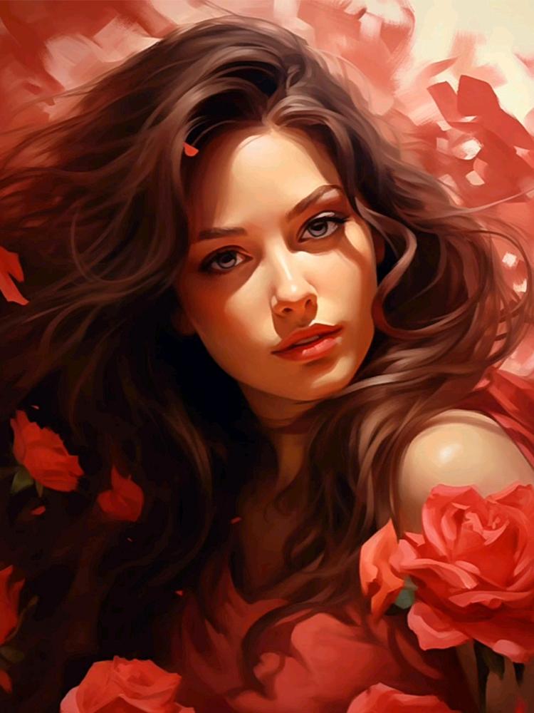 5DDIY Diamantmalerei Weibliches Porträtbild Vollquadrat Rund Diamantstickerei Porträt Mosaik Blume Heimdekoration