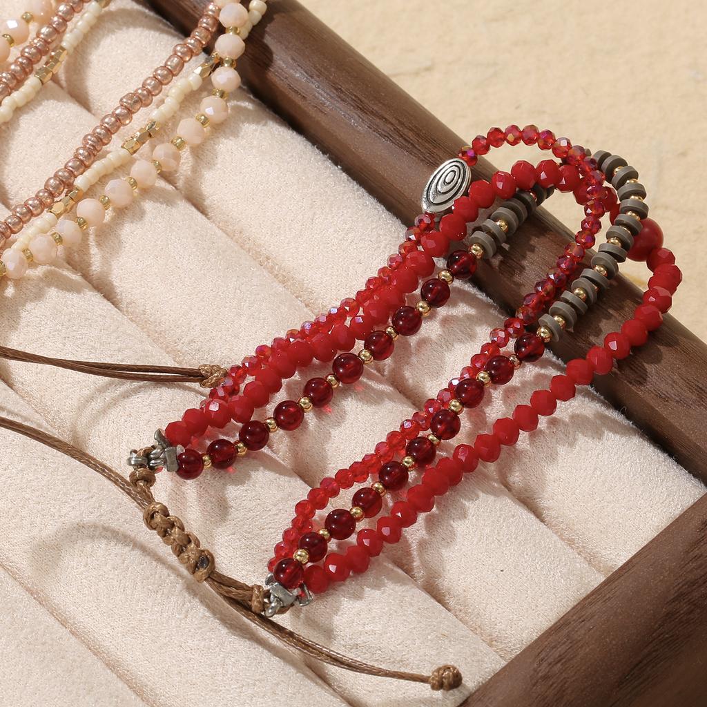 Multicolor Layered Beaded Adjustable Bracelet Set for Women Bohemian Handmade Jewelry Gift