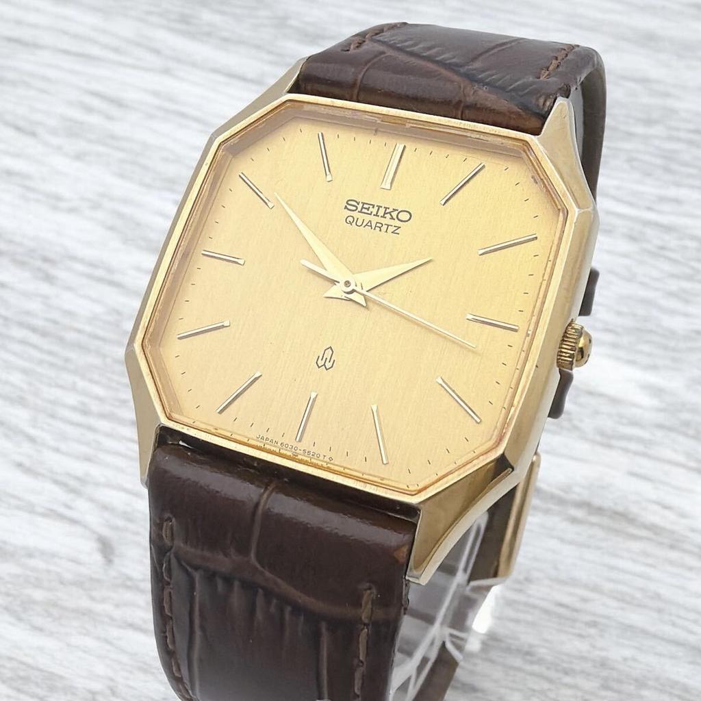 SEIKO Vintage Pătrat Octogonal Carcasă Cadran Auriu Ceas de Gală Mecanism Quartz Bărbați