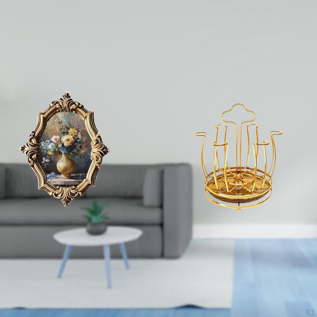 Vintage Resin Photo Frame and Rotating Cup Drying Rack Stand for Office Bedroom Gallery Living