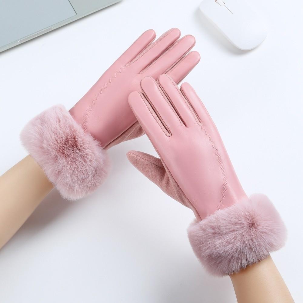 Faux Fur Trim Touchscreen Plush Gloves Fluffy Cycling Windproof Gloves Women