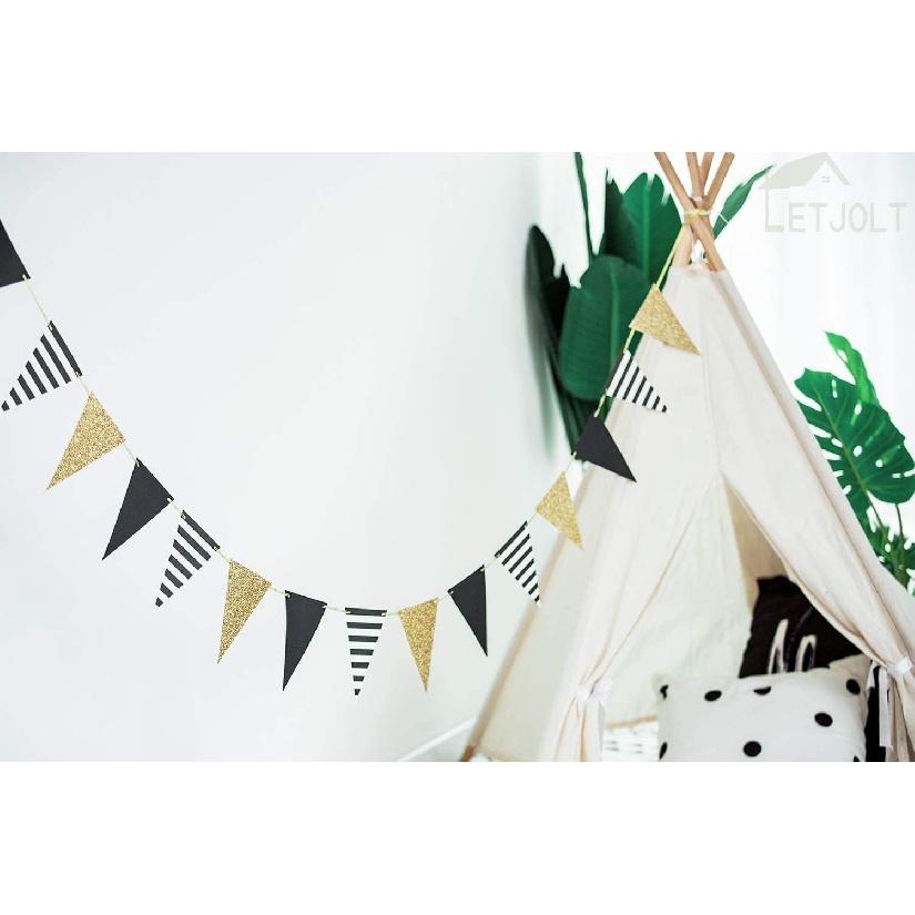 Golden Black Triangle Banner Decorations New Years Pennant Bunting Signs Decoration for Birthday Gatsby Party Nursery Anniversary Graduation Decor