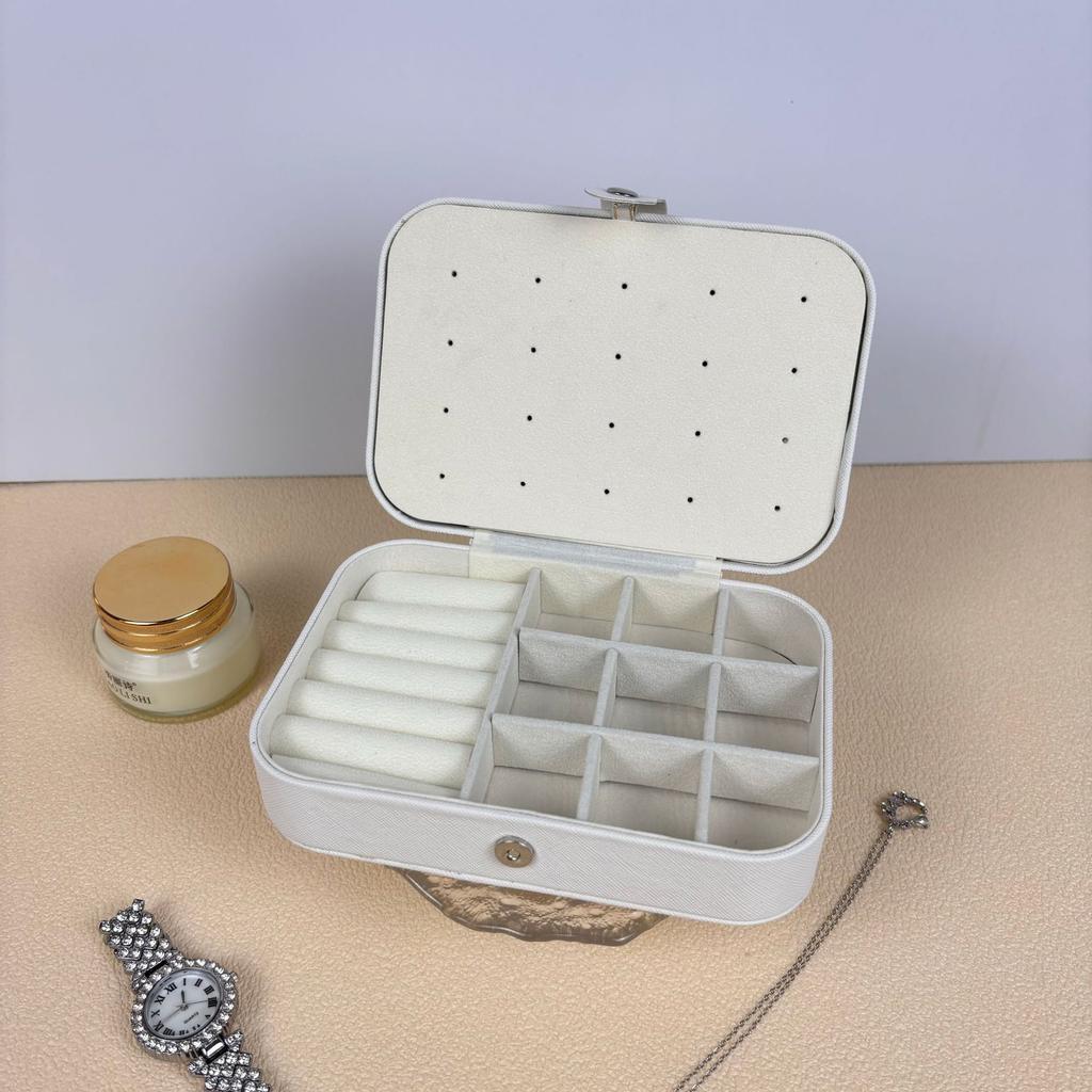 Travel Jewelry Storage Box with Mirror Solid Color Simple Earrings Ring Necklace Jewelry Box Double Layer Household Jewelry Box