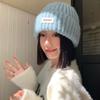 Blue Knitted Wool Hat for Women In Autumn and Winter Big Head Versatile Hat Showing Face Small Warm Ear Protection Head Hat