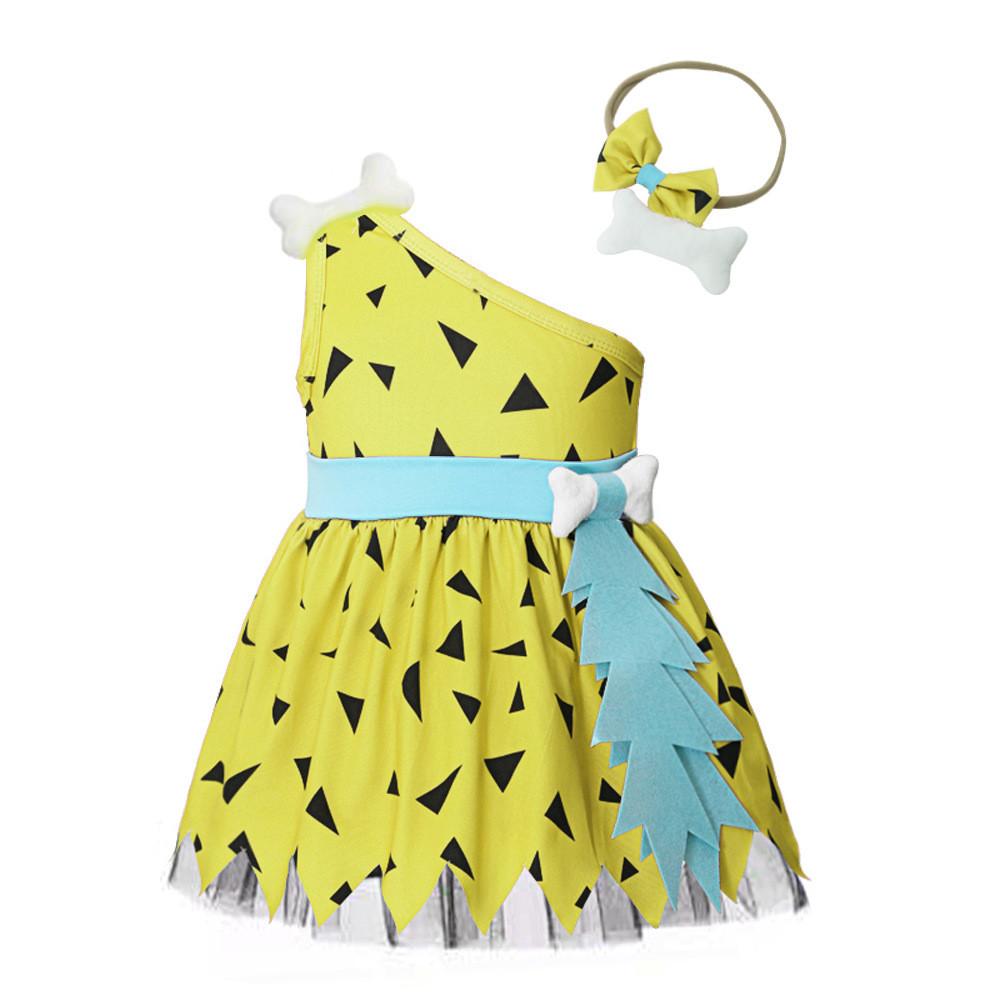 Sleeveless Croods The Mesh Dress With Hair Band Cosplay Costume Halloween Party