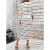 Women's Printed Striped Round Neck Lace Up Dress