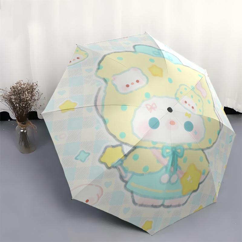1pc Cute Cartoon Character Automatic Folding Umbrella with Bowknot Design - Portable 3-Fold Outdoor for Fans, Travelers, Everyday Use, Festive Gift.Q0