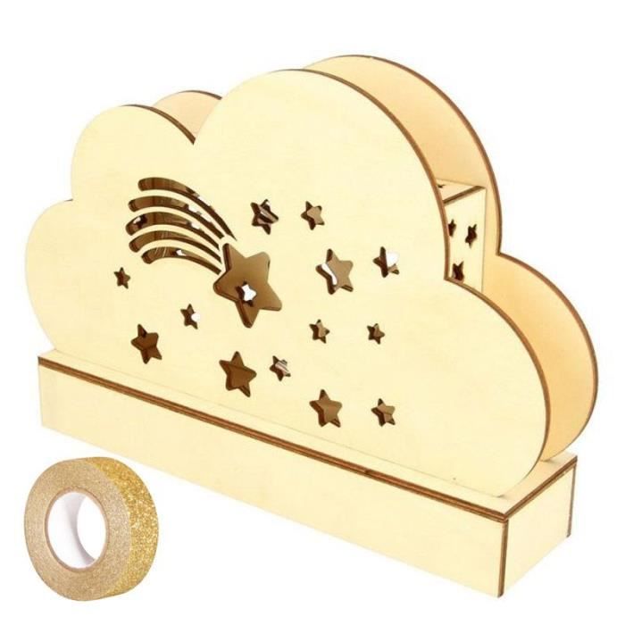 Lampe - Nuage - Bois - 25 x 13,7 cm - Masque tape doré offert - Enfant