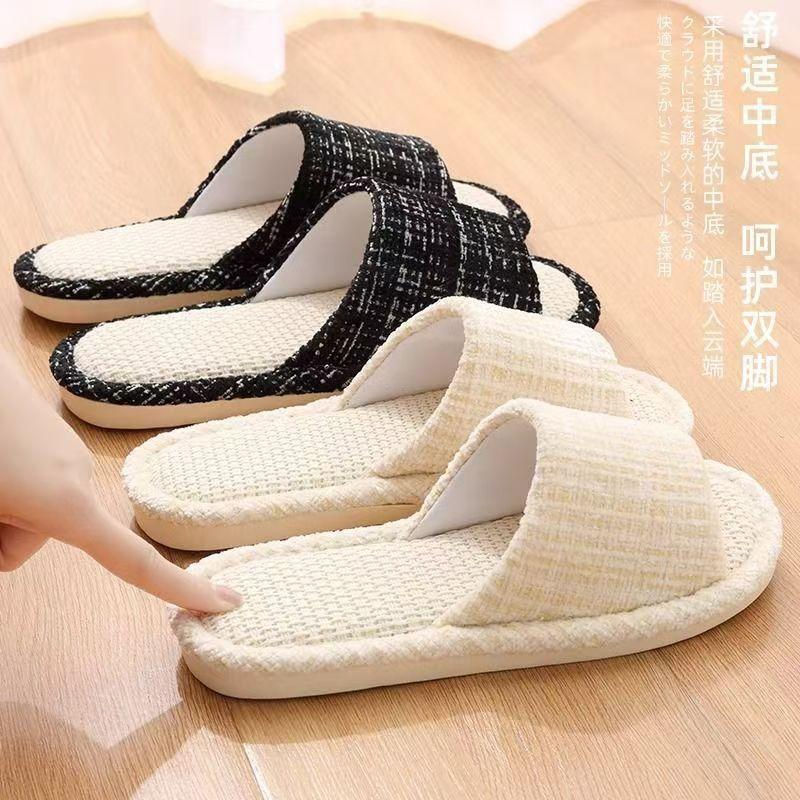 Couple linen floor silent non-slip slippers women's home indoor summer sweat-absorbing cotton and linen cool slippers men wear in all seasons