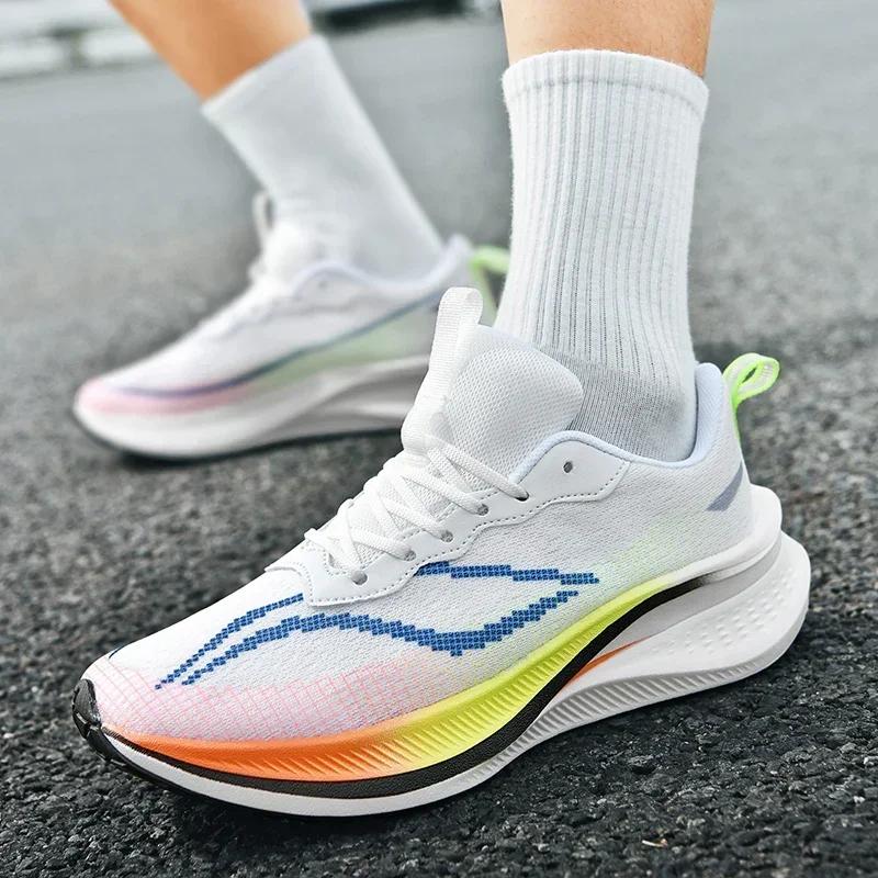 Marathon Air Cushion Carbon Plate Sports Running Shoes Men Breathable Lightweight Women's Comfortable Athletic Nonskid Sneakers