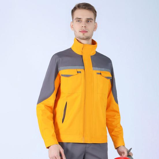 2Pcs/Set Welding Work Clothes Stand Collar Long Sleeve Zipper Closure Jacket Long Pants Set Reflective Strips Tear-Resistant Workwear