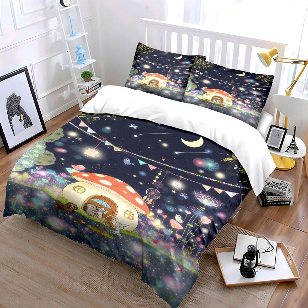 Mushroom House, Animals, Lanterns. Bedding Sets Duvet Cover Sets Duvet Covers Pillowcases(1 * Duvet Cover 2 * Pillowcases Without Duvet Insert)