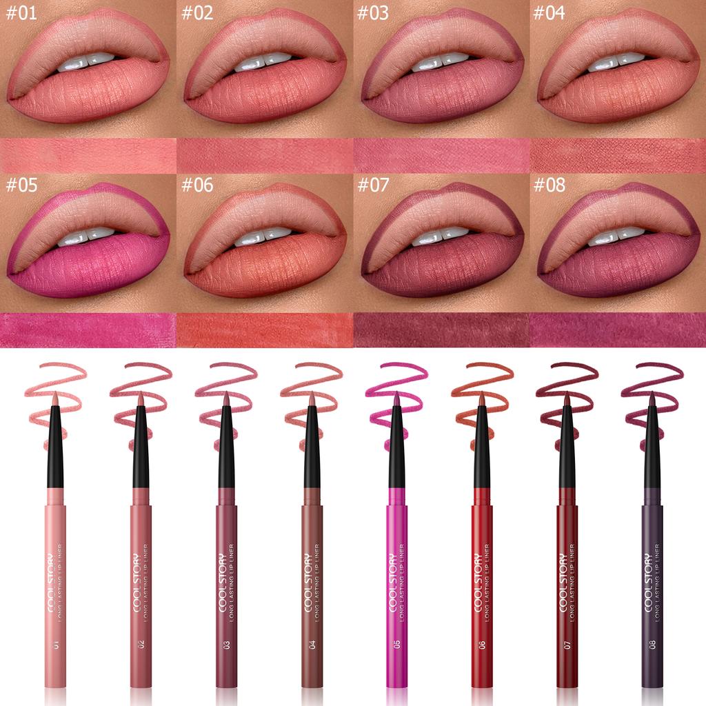 Langanhaltender wasserfester matter Lipliner, feuchtigkeitsspendendes, nicht klebriges Lippen-Make-up, konturiert die Lippen, 8 Farbtöne erhältlich, Lippenstift-Ersatz