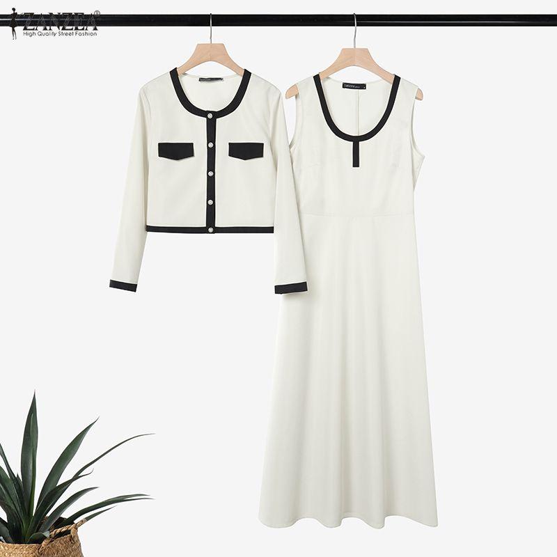 ZANZEA Women Thin Outwear and Sleeveless Dress Fashion Two Piece Suit Sets