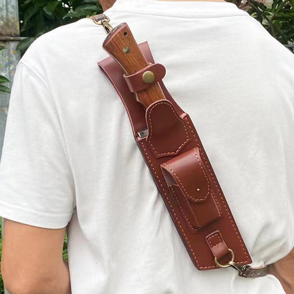 Portable Straight Knife PU Leather Sheath Cover for Fixed Knife Outdoor Storage Bag Knife Holster with Crossbody Strap