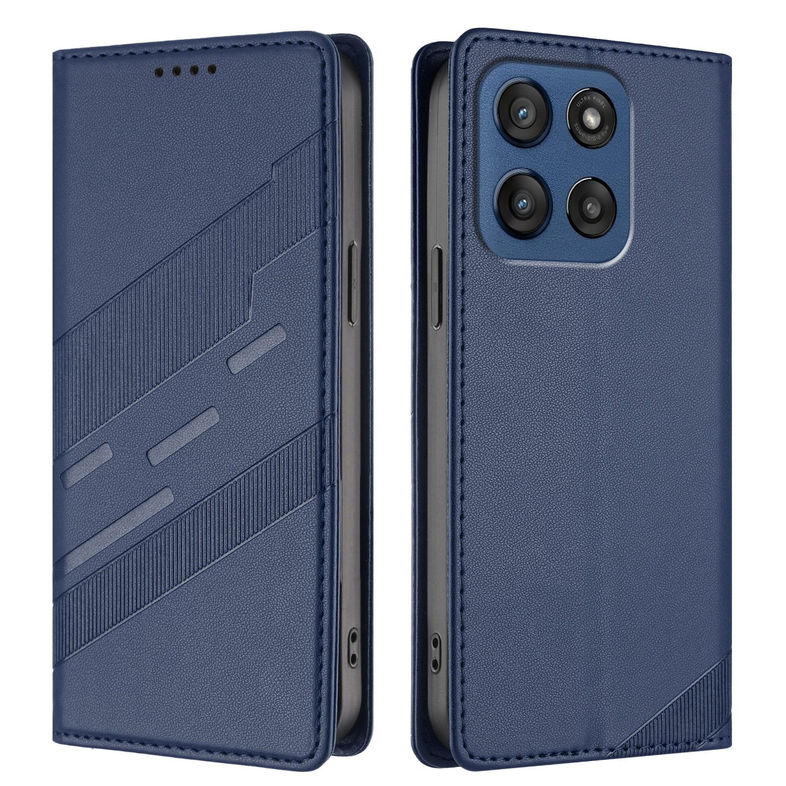 

For Motorola Edge 60 5G Phone Cases Punk Style Imprinted Wallet Stand Leather Cover Dark Blue