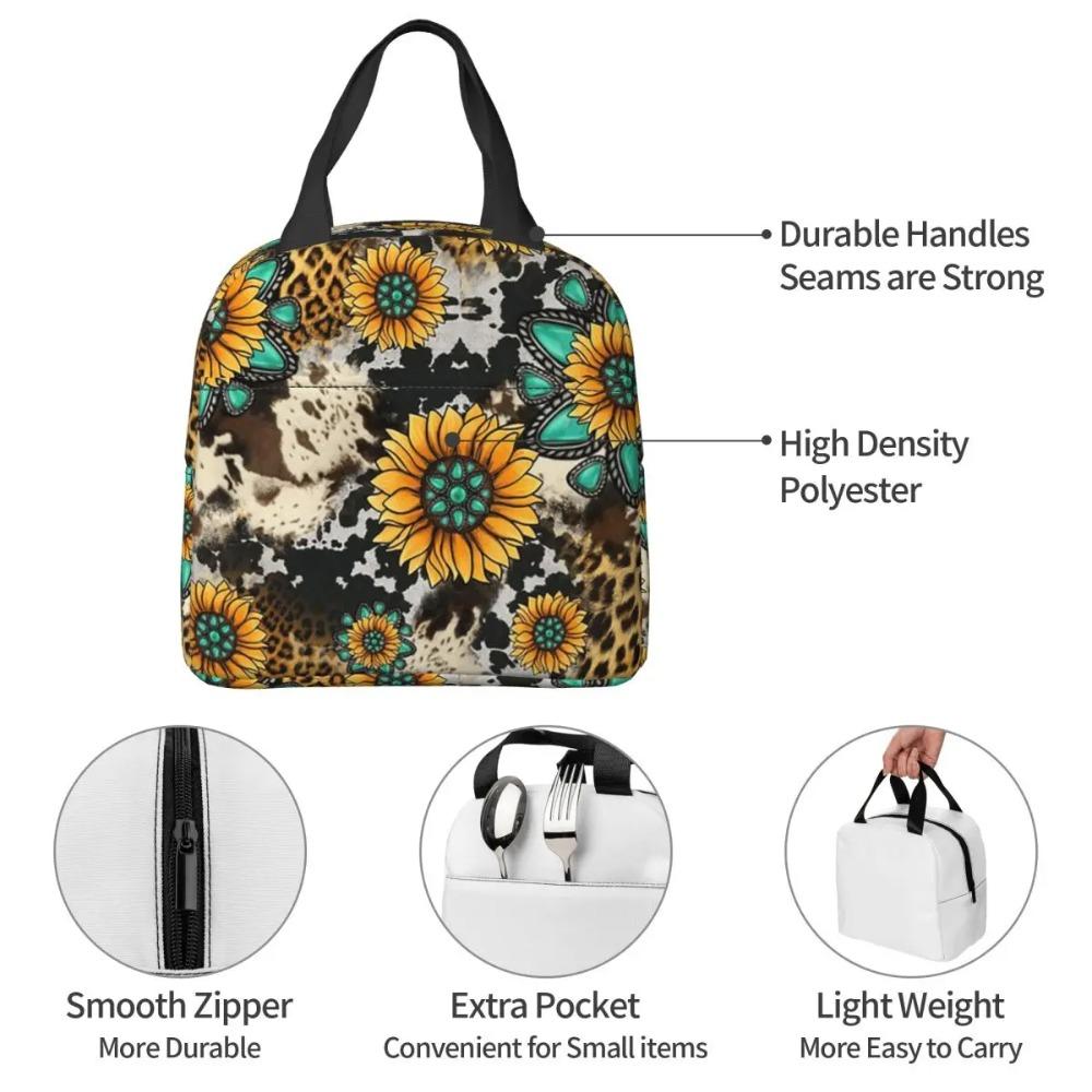 Leopard Sunflower Pattern Insulated Lunch Bag for Kids School Cooler Thermal Food Box Tote Leakproof Lunch Boxes Container