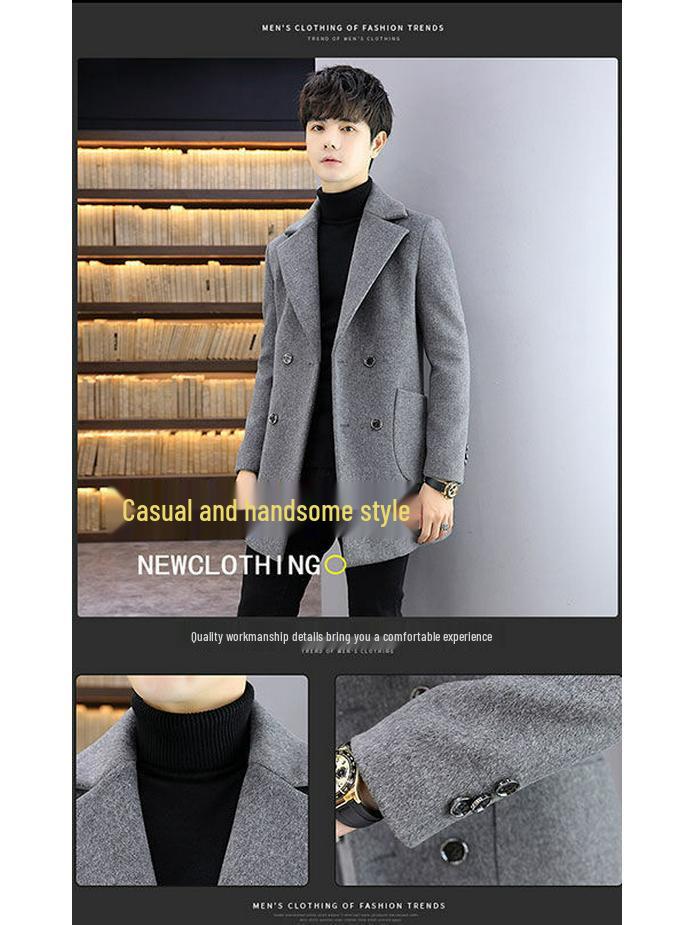 Men's Mid-Length Wool Coat: Autumn/Winter Korean Style Casual Trench Jacket