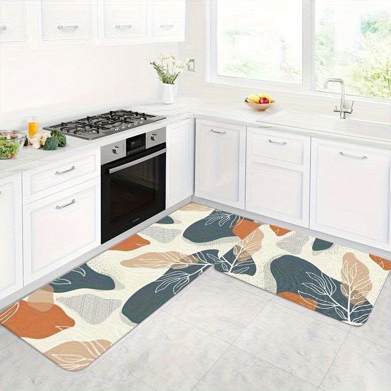 1PC Watercolor Leaf Pattern Kitchen Rug Non-Slip Door Mat Pop design Bathroom Rug Bath Mat Carpet for Home Sink Laundry Decor
