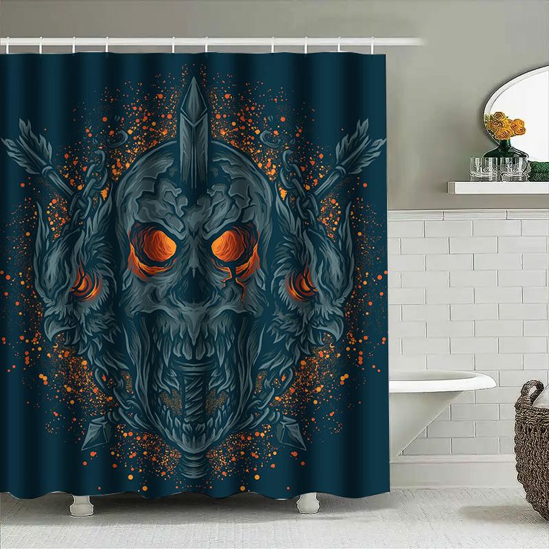 

Tuniu Dark Skull Shower Curtain Spooky Horror Vampire Bat Demon Art Room Decor Black Curtain W60H190(CM)-1 Pcs