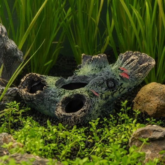 Decaying Trunk Aquarium Hide Decorative Betta Fish Hideout with Multiple Holes