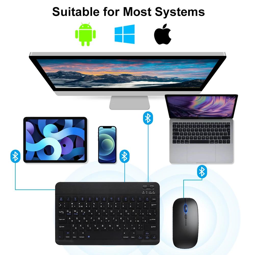 Hebrew Russian Korean Spanish Portable 10 Inch Wireless Keyboard and Mouse Set For iPad Samsung Huawei Tablet Laptop IOS Android