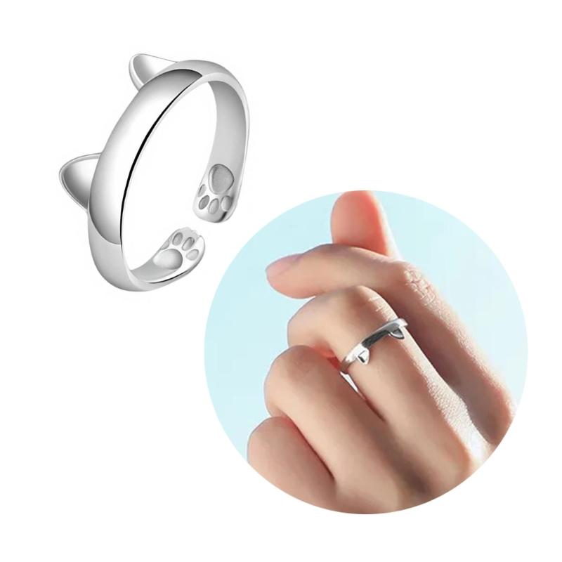 Adjustable Cartoon Little Cat Kitten Pet Finger Rings Lovely Cat Ears Paws Rings Birthday Gifts for College Girls
