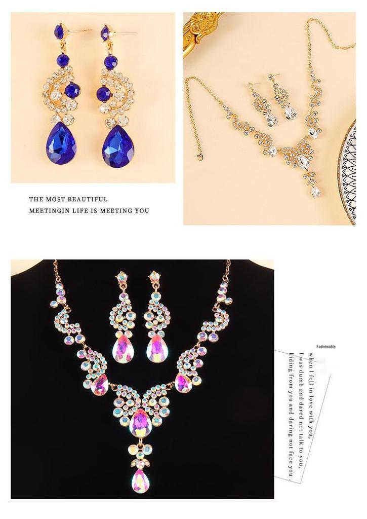 European & American Sparkling Water Drop Necklace & Earring Set: Light Luxury Fashion for Wedding Dress