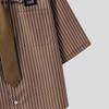 INCERUN Men Summer Tie Up Half Sleeve Striped Loose Casual Shirts Tops