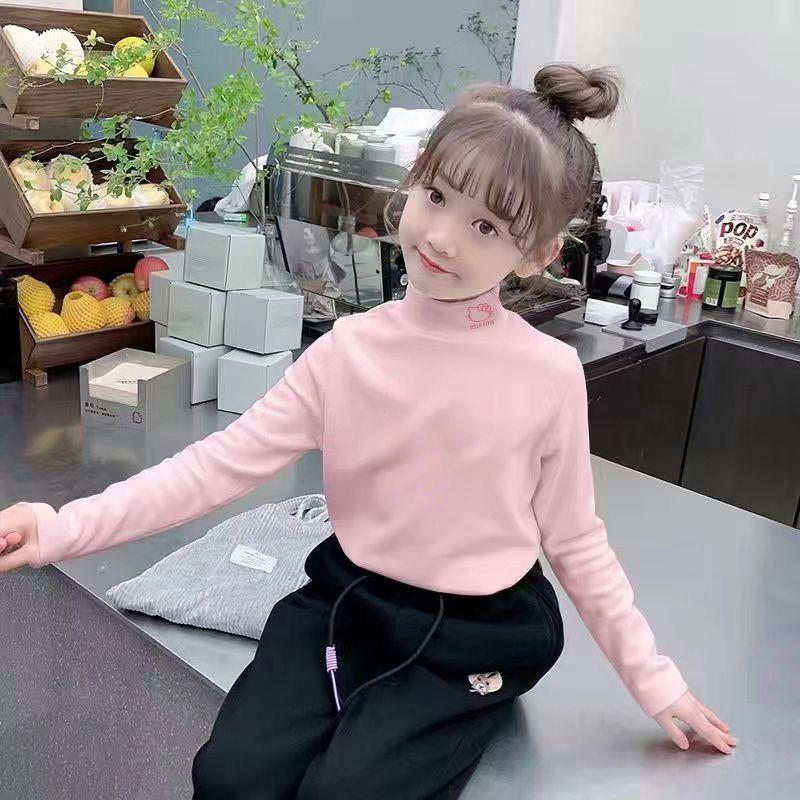 Stylish Girls' Long-Sleeve Half-High Collar Base Layer T-Shirt
