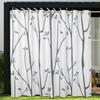 Outdoor Patio Waterproof Curtain Printed Tree Branch Windproof Blackout Drapes Heat Insulating Rod Pocket Voile sheer Curtains
