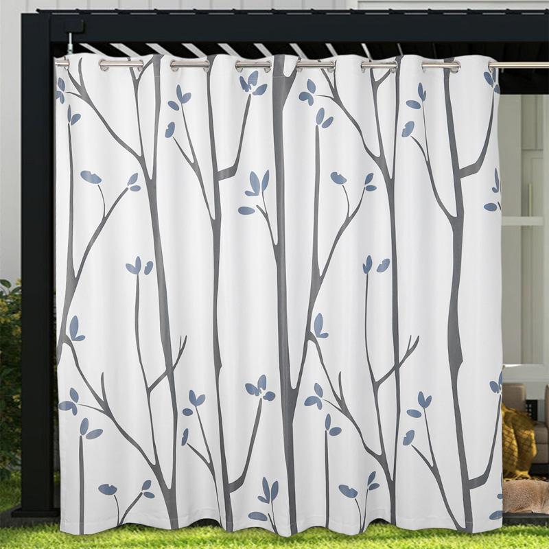 Outdoor Patio Waterproof Curtain Printed Tree Branch Windproof Blackout Drapes Heat Insulating Rod Pocket Voile sheer Curtains