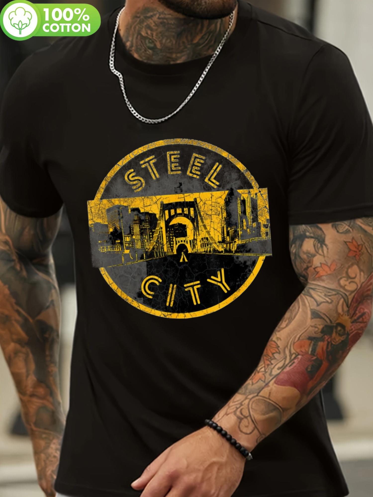 Extra Large 180g 100% Pure Cotton T-shirt - Steel City Bridge Print S