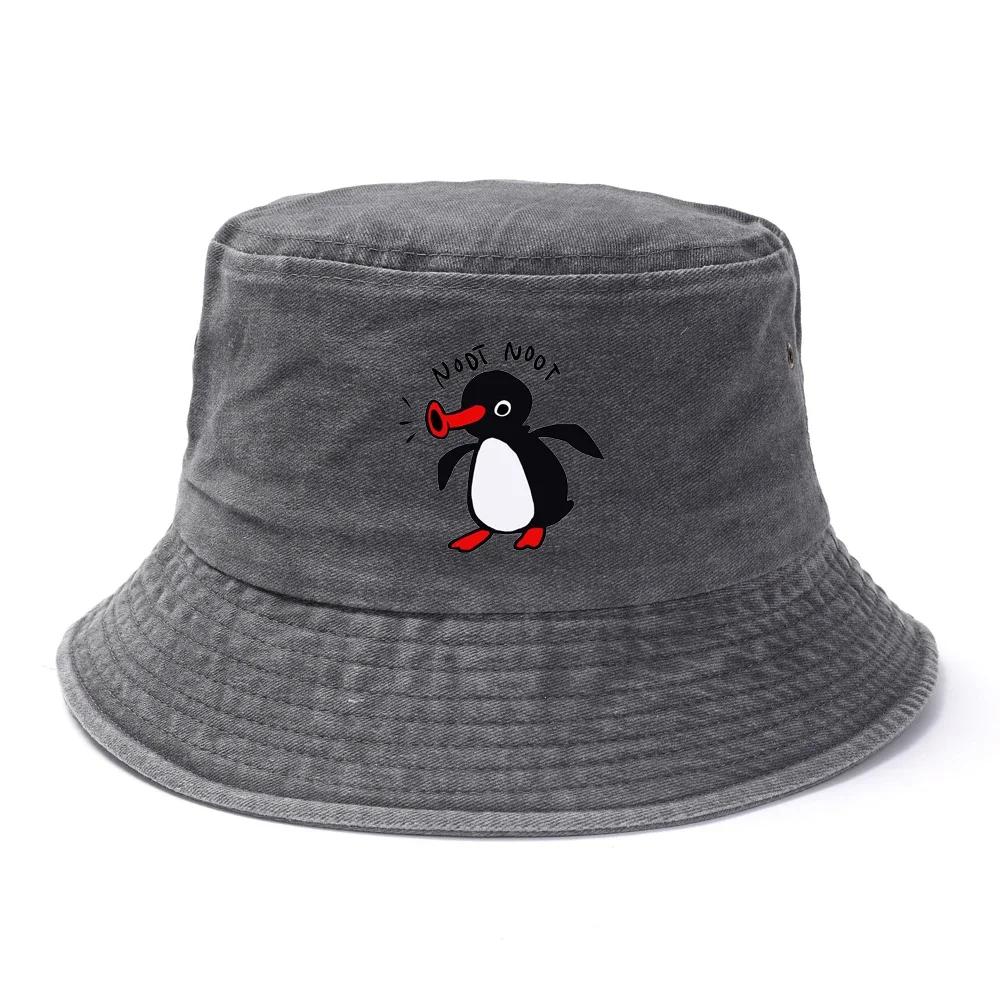 1pc Summer Penguin Printed Bucket Hats for Men Women Travel Beach Reversible Fisherman Hat Outdoor Sports Pull Up Panama Sun Hat