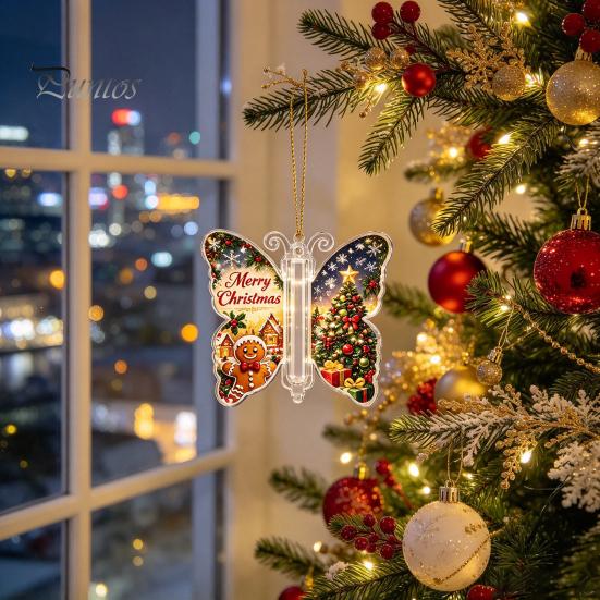 Christmas Keepsake for Money Cash Gift Ornament, 2D Acrylic Butterfly Holder Unique Family Ornament with Clear Compartment Trees, Windows, Doors