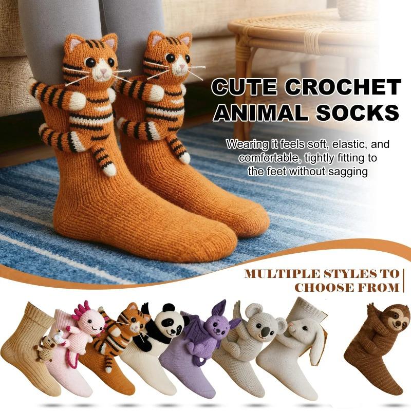 3D Knitted Cute Animal Floor Socks Handmade Crocheted Warm Sloth Panda Novelty Gifts for Kids Essential