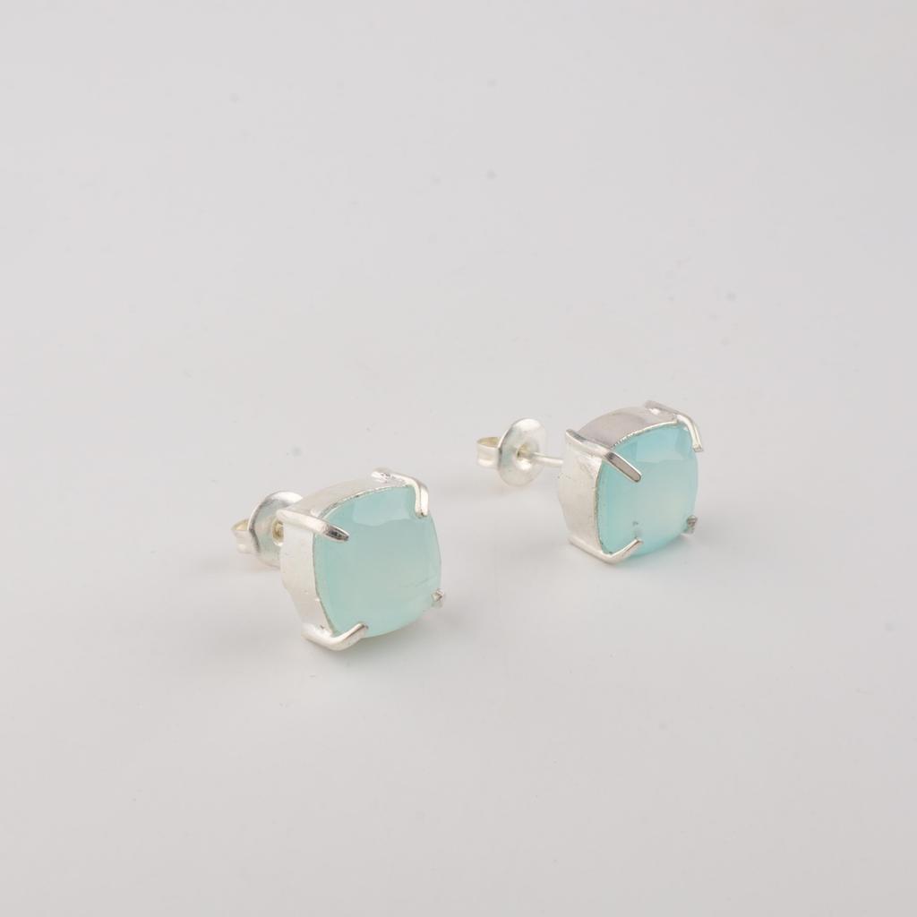 Aqua Chalcedony Gemstone 925 Sterling Silver Handmade Jewelry Designer Studs Earring 1" For Gift EE-181-18