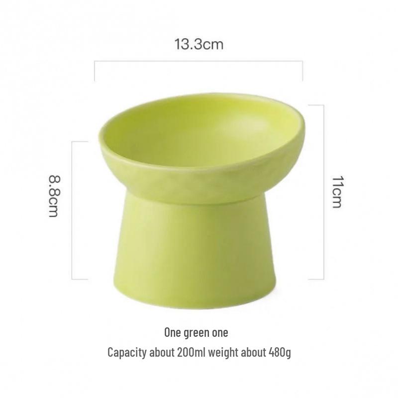 Ceramic Slanted Cat Bowl, High-Sided for Cervical Spine Protection, One-Piece Design.