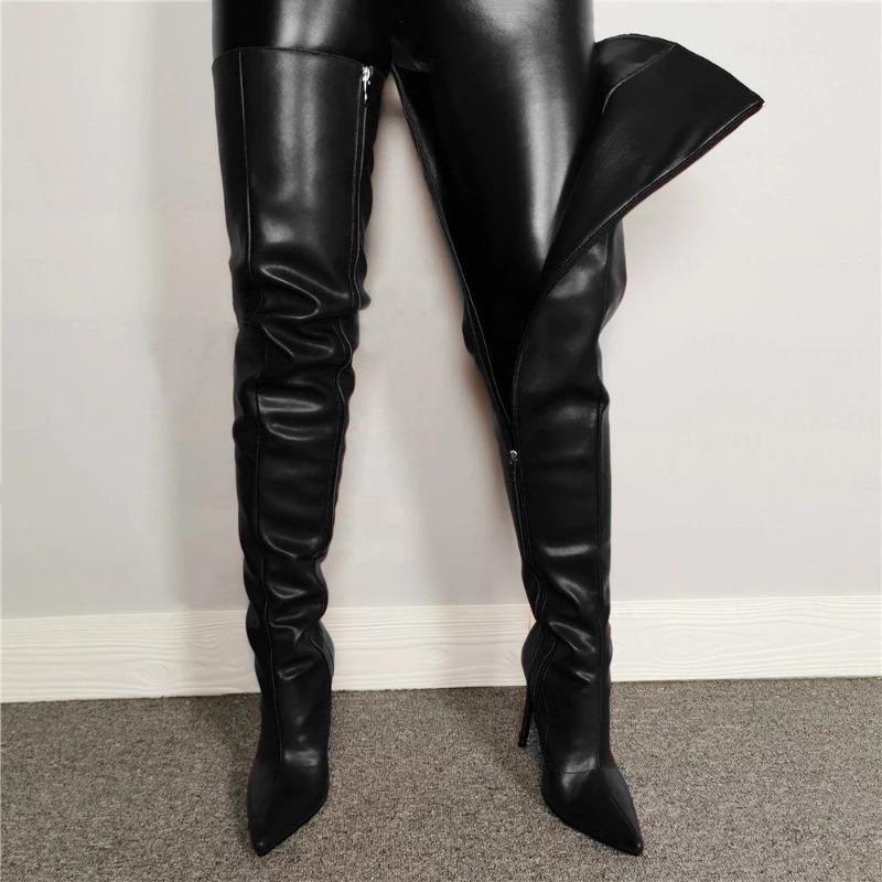 Fashion Big Size 34-43 New Fashion High Heels Women's Over-the-knee Boots Leather Stiletto Knee Boots Leg Boots for Girls Zapatos Mujer